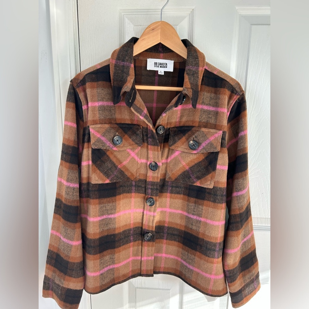 Steve Madden Brown and Pink Plaid Jacket